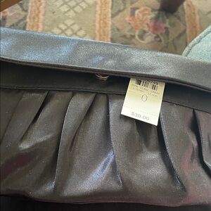 LOFT Shimmery Dark Gray Satin Pleated Clutch